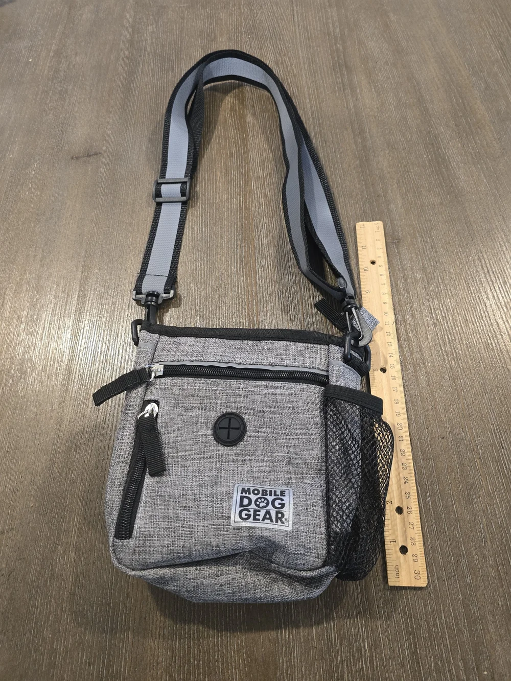 Small Gray Crossbody Travel Bag for Dogs.